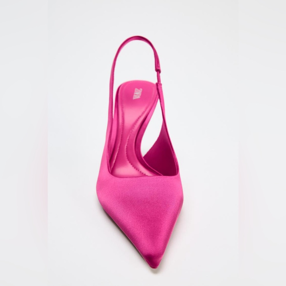 Elegant Fuchsia Slingback Heels. SATIN EFFECT HEELED SLINGBACKS. WOW - Picture 3 of 6